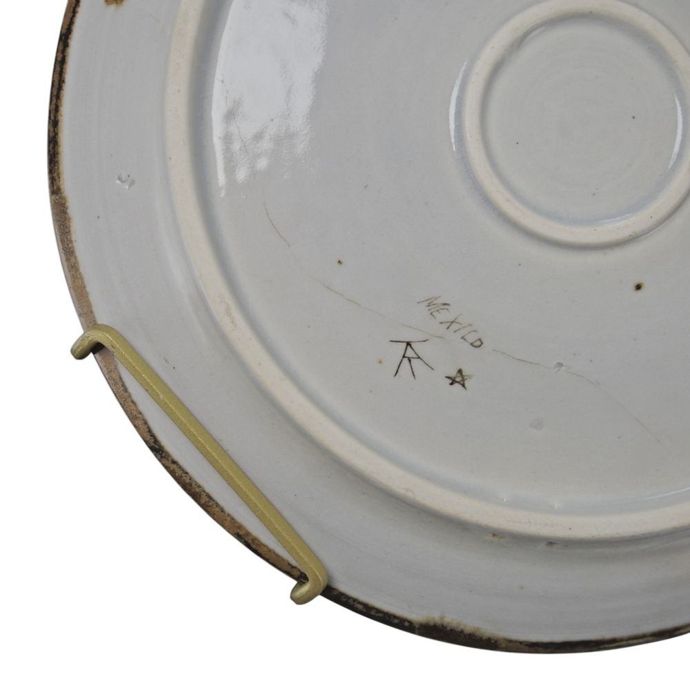 VINTAGE MEXICO STUDIO POTTERY FISH PLATE 11” SIGNED MODERNIST CRACKED AS IS - Picture 9 of 10